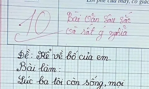 Bài văn chỉ 4 dòng viết về bố của học sinh tiểu học nhận được điểm 10 tuyệt đối, đọc xong ai nấy đều rơi lệ